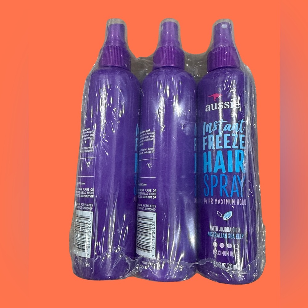 3x Aussie Instant Freeze Hair Spray 8.5oz. 24 hr. extreme hold  (unused)